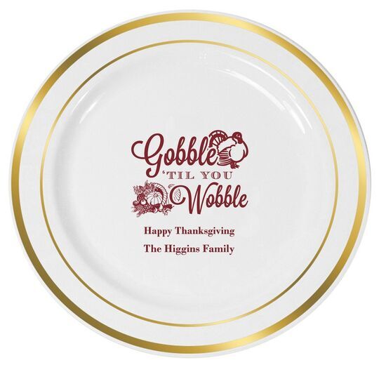 Gobble Til You Wobble Premium Banded Plastic Plates